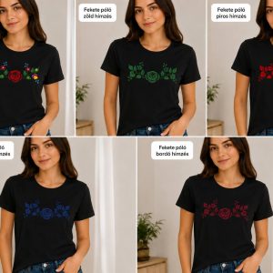 Kalocsai hímzett póló fekete